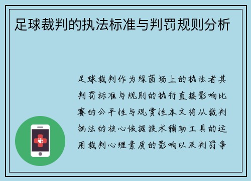 足球裁判的执法标准与判罚规则分析